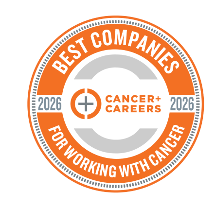 Cancer+Careers Best Companies for Working With Cancer 2026 logo badge in orange and gray