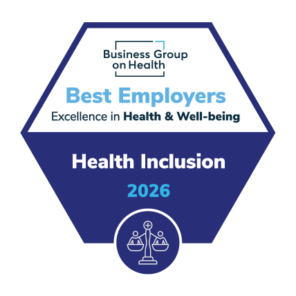 Business Group on Health Best Employers Health Inclusion 2026 badge with balanced scale icon.