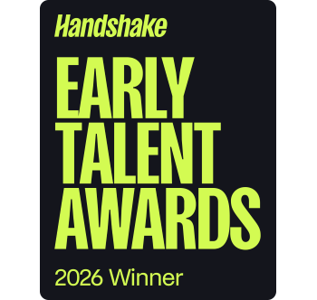 Handshake Early Talent Awards 2026 Winner logo in neon yellow on black background.