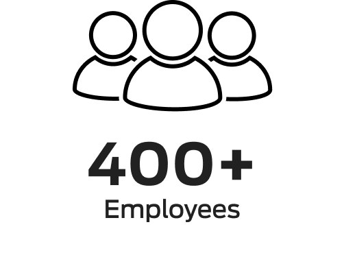 Three people icon above text reading "400+ Employees"