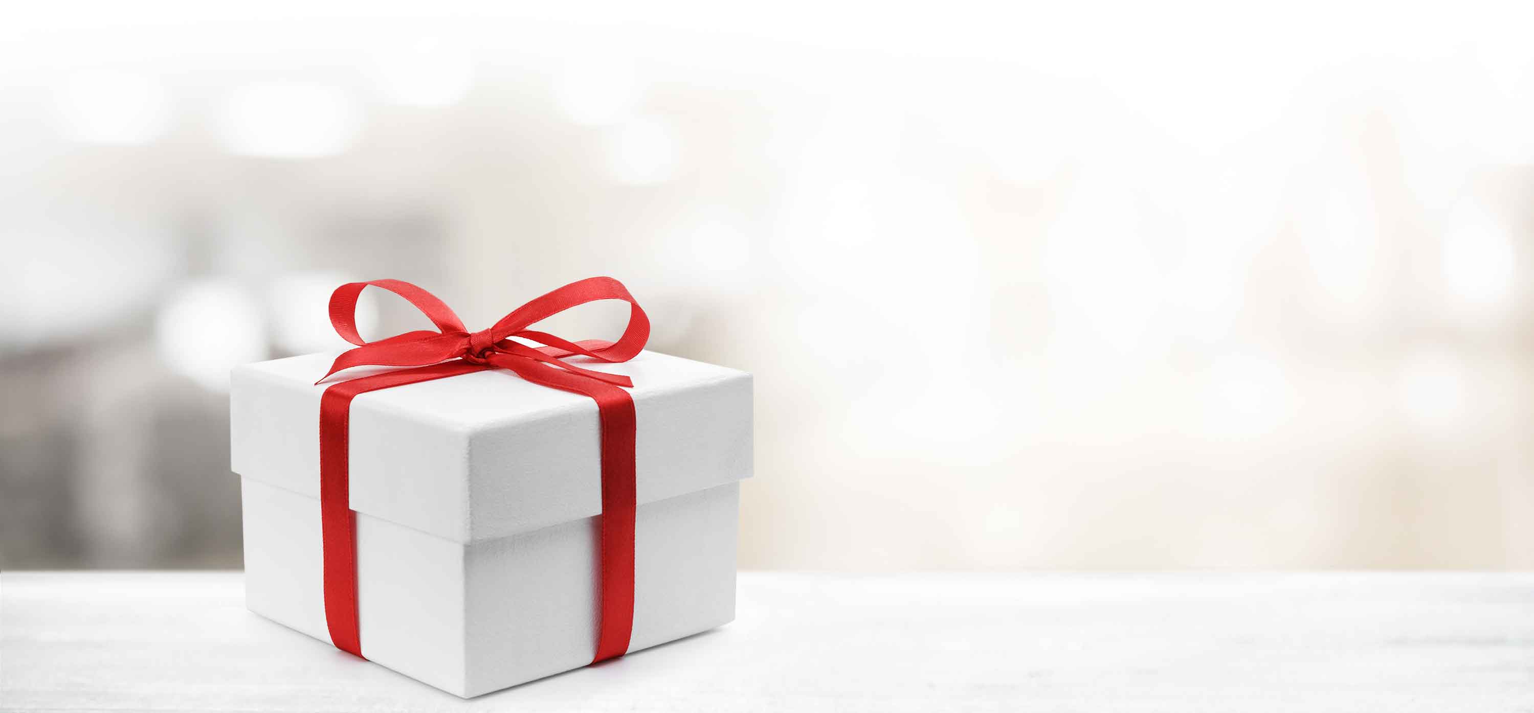 The gift box is on a blurred background
