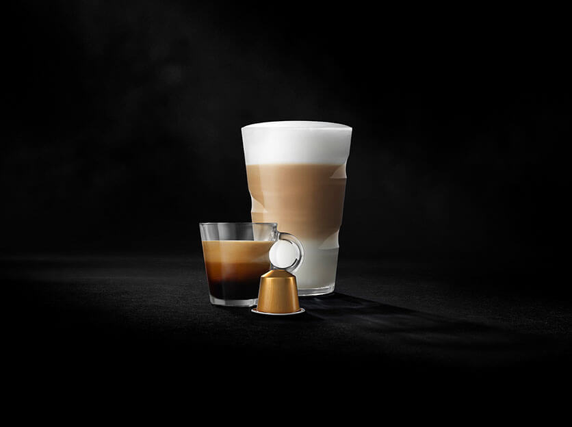 Cappuccino, latte, and coffee pod