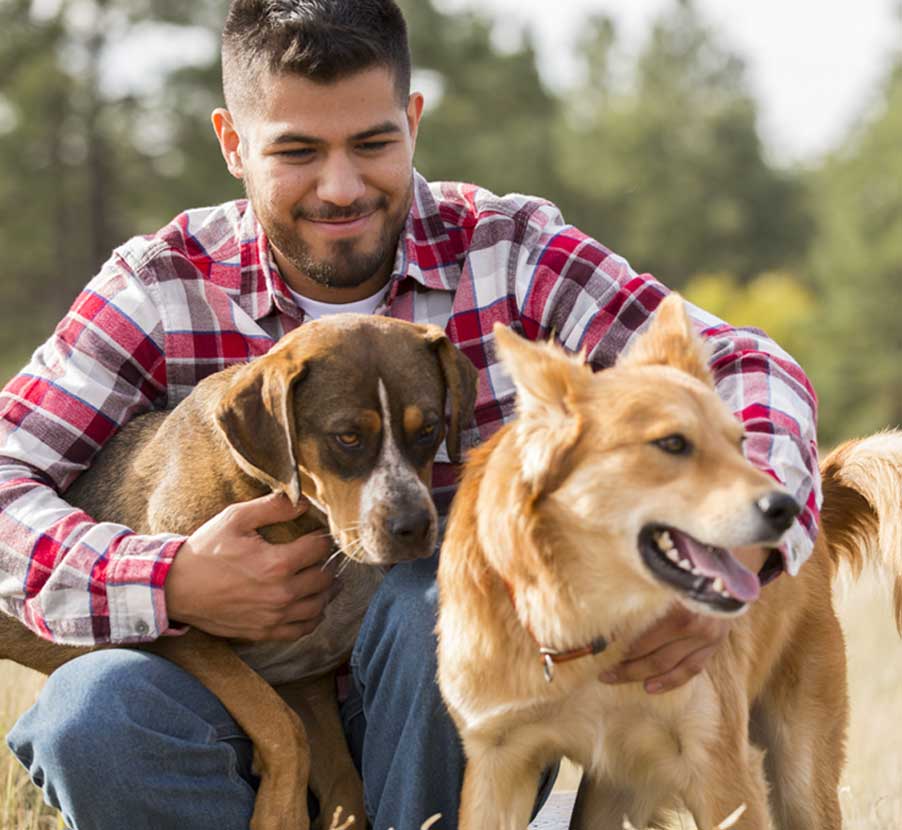 Angel petting his two dogs