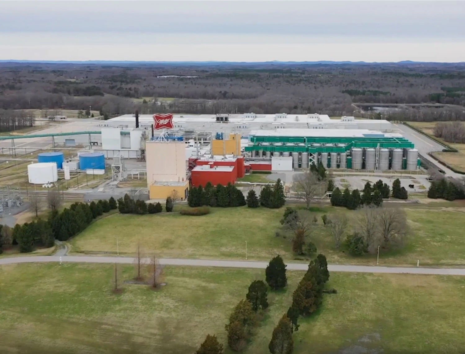 aerial shot of Eden Purina factory