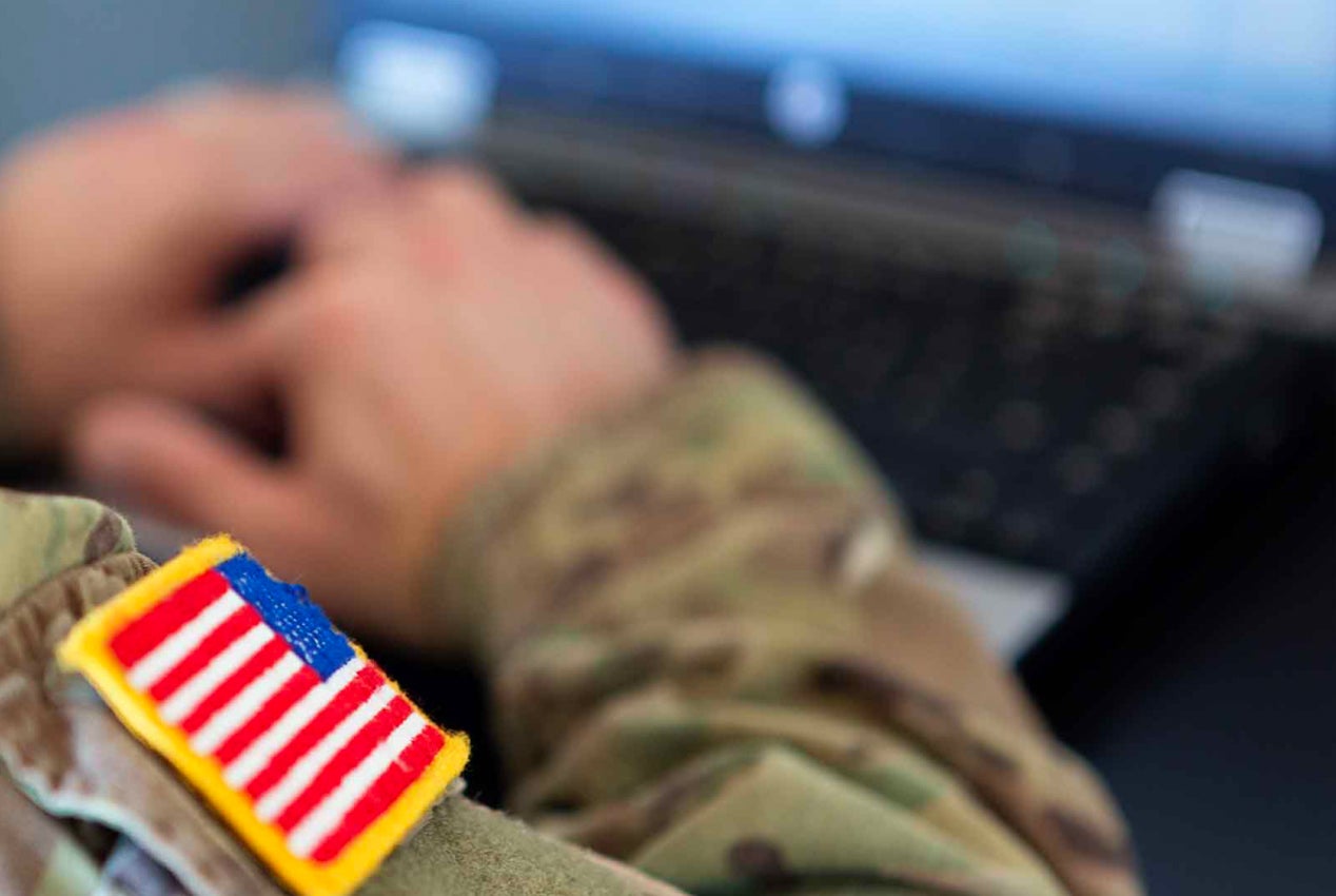 American flag patch on arm