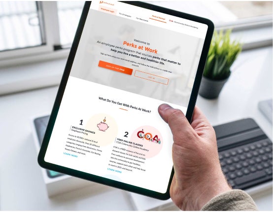 iPad screen of Perks at Work site