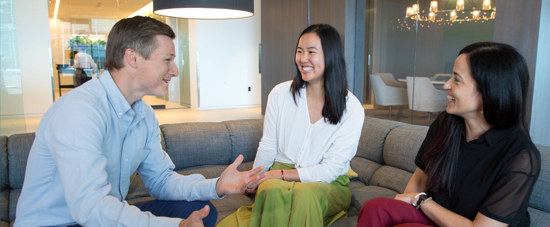 Three people in a group interview