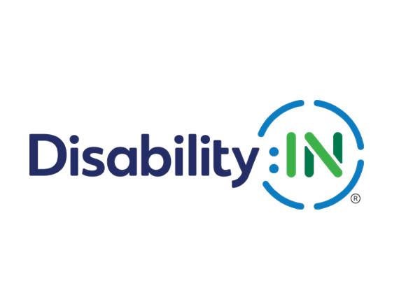 Disability:IN logo with green and blue text and circular blue design elements.