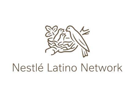 Nestlé Latino Network logo with a bird feeding two chicks in a nest.