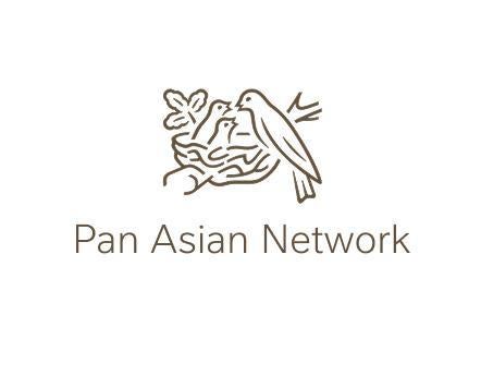 Pan Asian Network logo with a bird feeding two chicks in a nest.