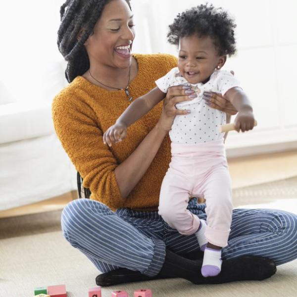 Mom playing with her son