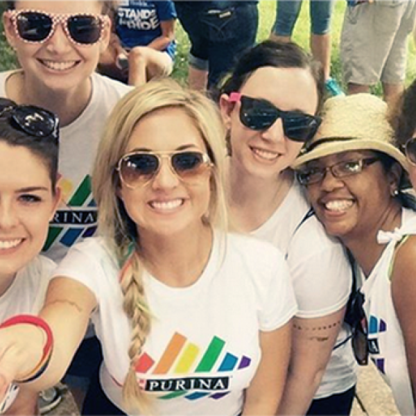 Group of Purina employees taking a selfie during a Pride event