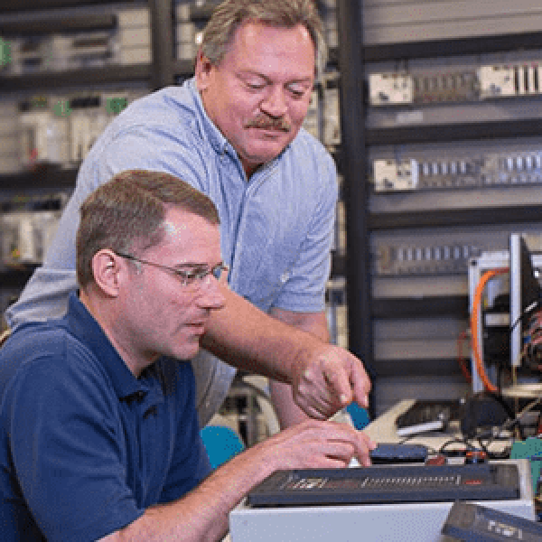 Two employees working together