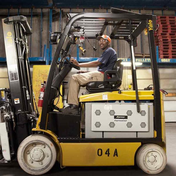 Man driving forklift