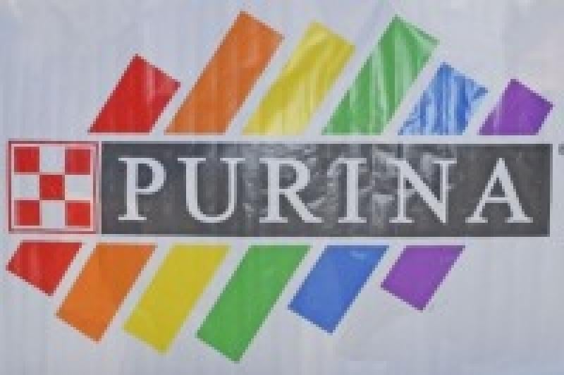 Purina logo with pride flag