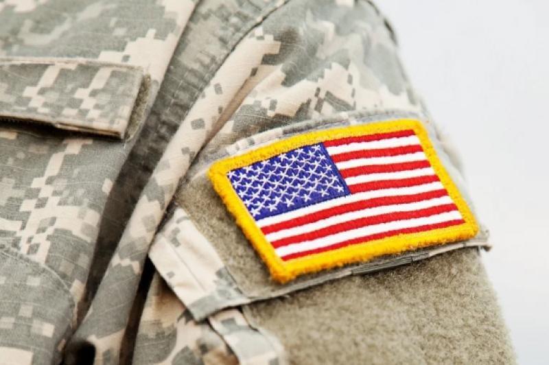 American flag patch on arm