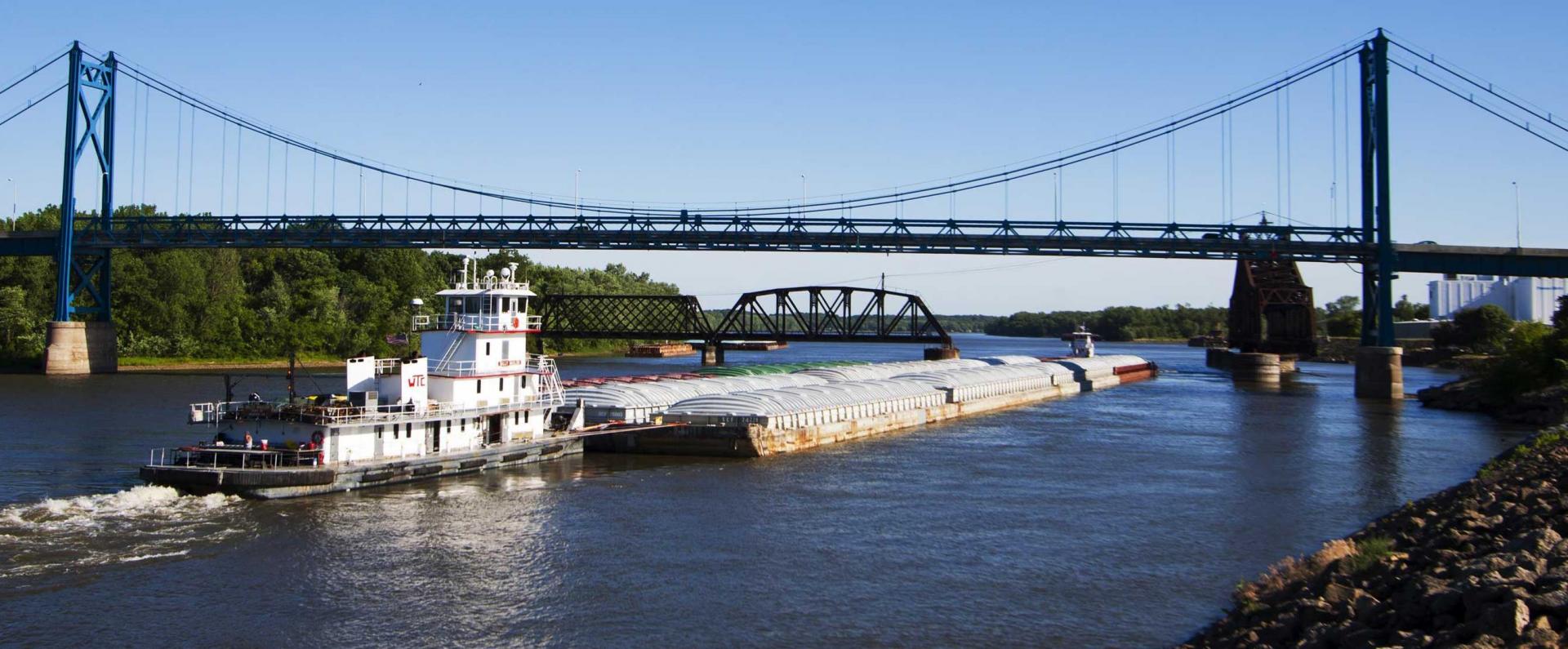 Steamboat on river in Clinton, IA