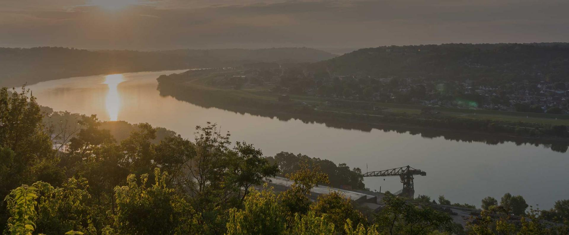 Aerial shot of river Williamsburg Township