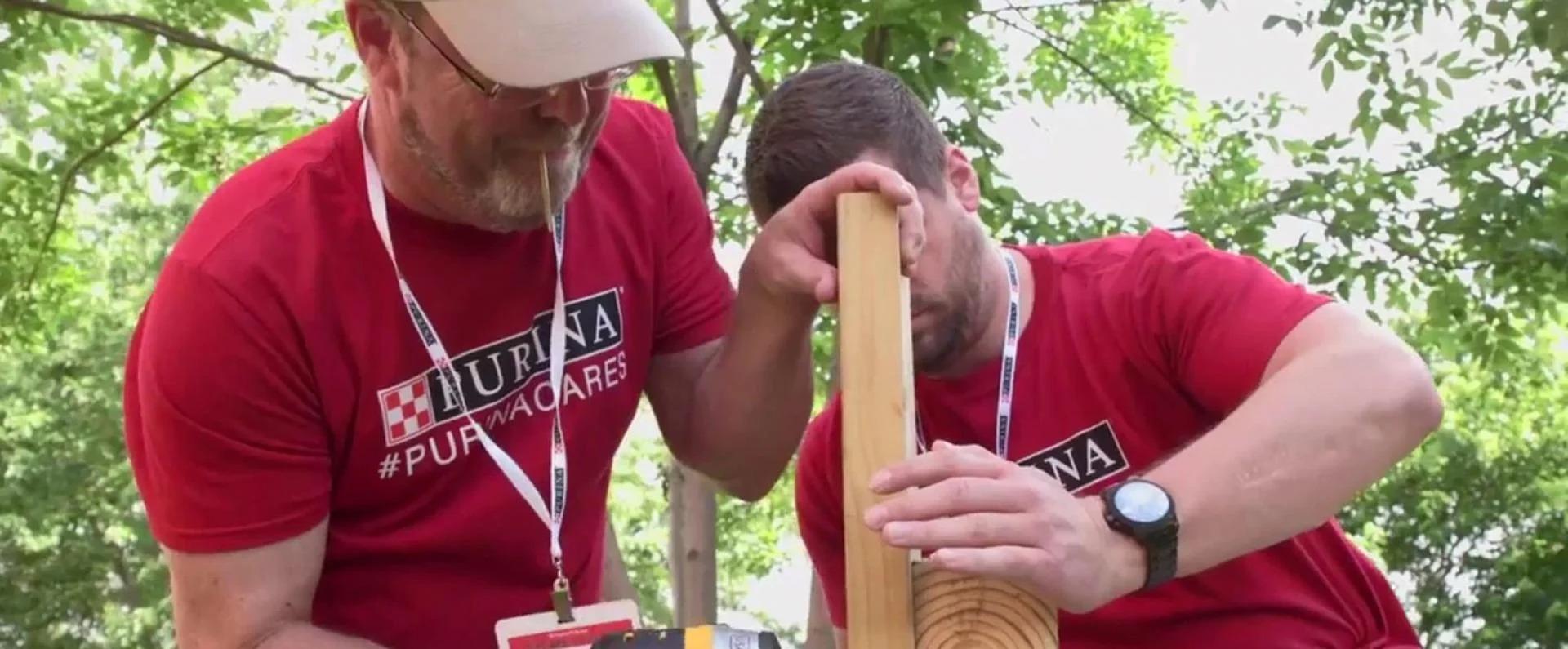 Purina employees building fence at Pet Care Pride Day